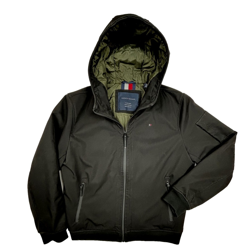 Tommy Hilfiger Jacket Mens Medium Black Softshell Hooded Bomber 15JO4037 M